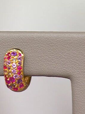 Rarities Carol Brodie Diamond Accented Gemstone Huggie Hoop Earrings Pink NWT